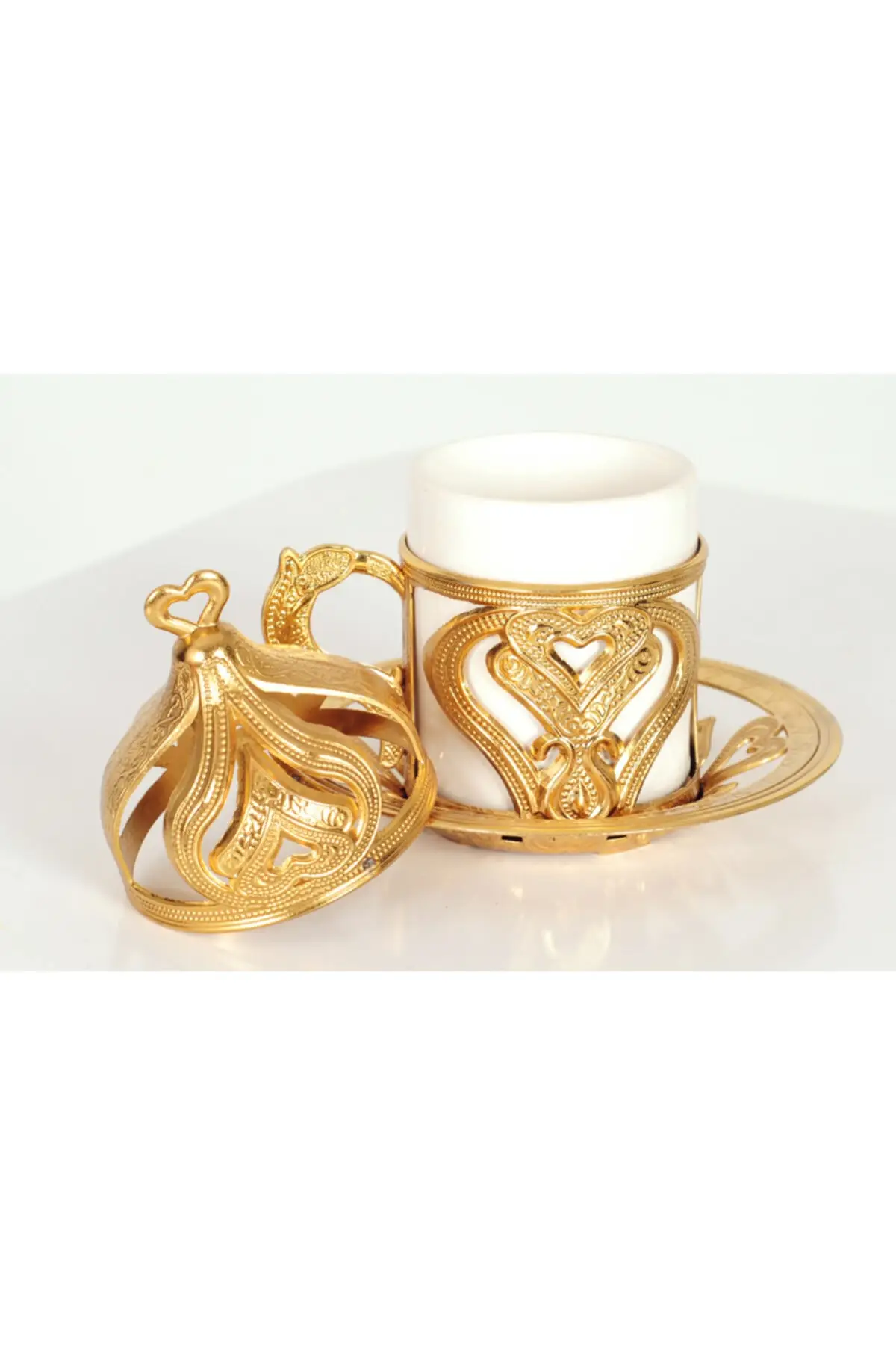 

DOLBOVI Double Heart Pattern cup Pad Gold handmade espresso cup