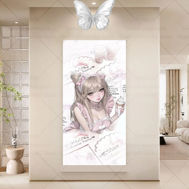 Girl's decorative painting bedroom, Instagram style entrance hall, desk with painting, living room with framed painting, small a