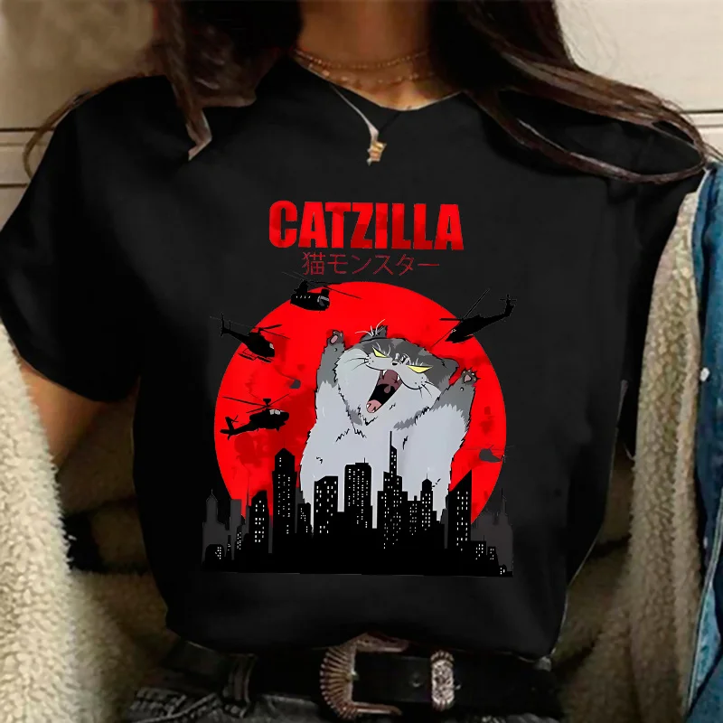 

Футболка 90-х годов с забавным милым рисунком японского кота для любителей кошек, футболки с графическим рисунком, женская модная одежда