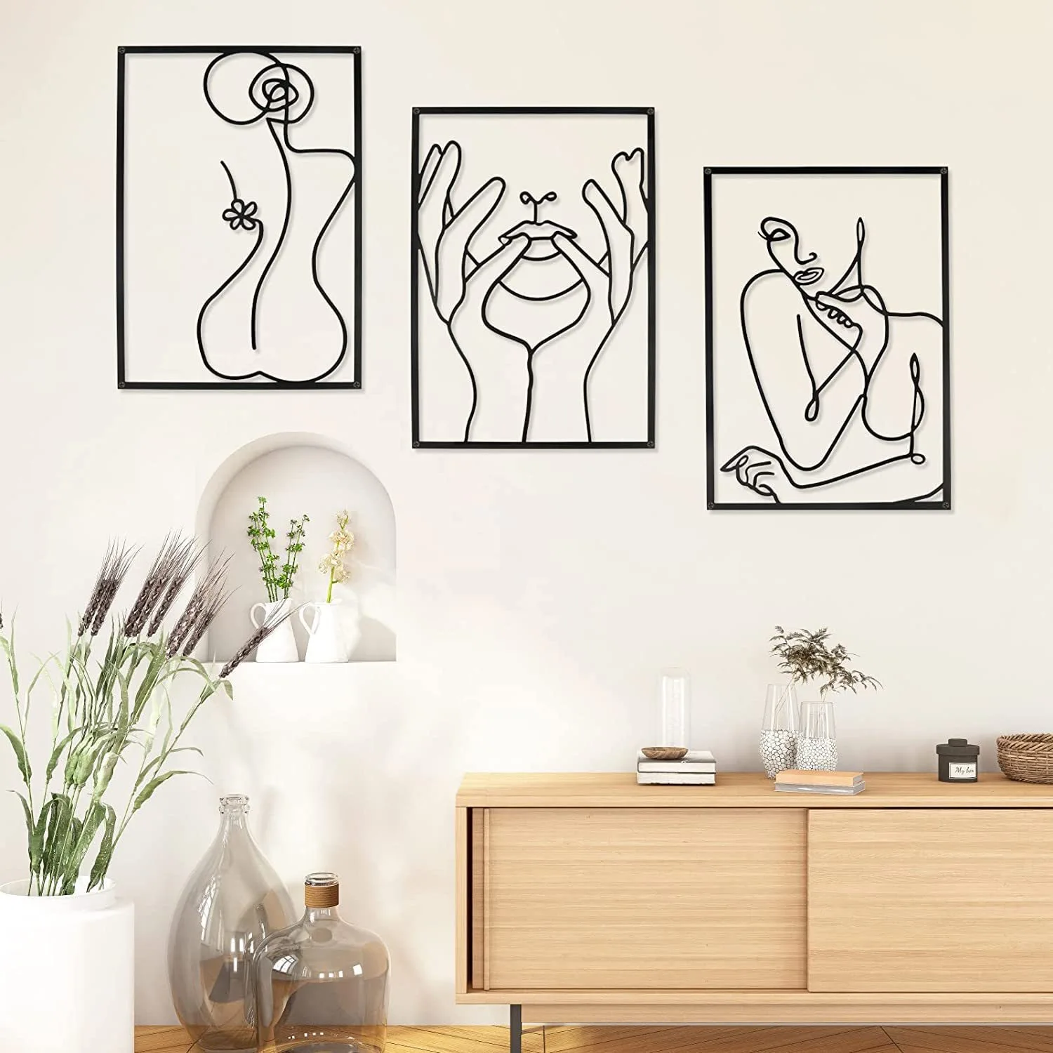 

45X30 см SET3 Nordic Iron Line Art Настенное украшение 2024 Новые черные минималистичные абстрактные настенные художественные геометрические фрески