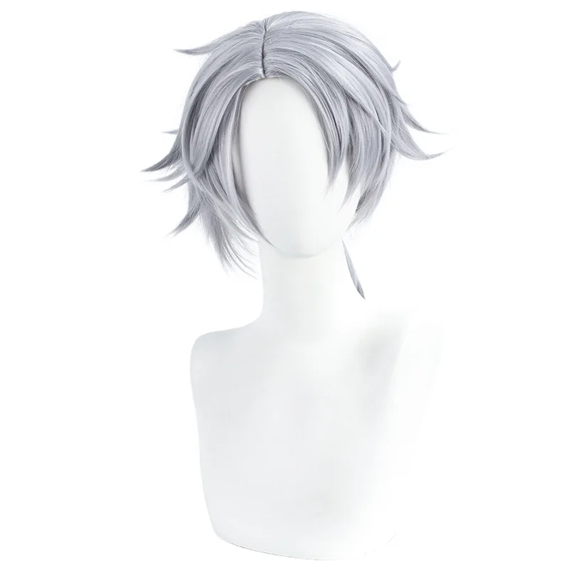 Silver Gray Synthetic Wig Cosplay Costume Party Heat Resistant Fiber Soft Natural Hairpiece Breathable Comfortable