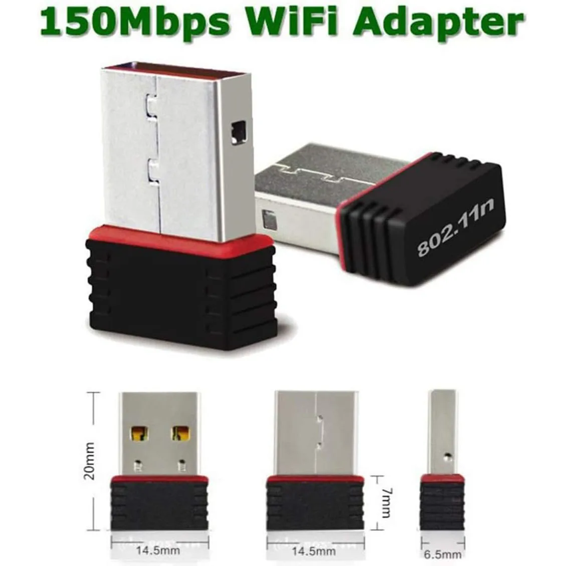 RTL8188 150Mbps USB WiFi Adapter dla Raspberry Pi, bezprzewodowa karta sieciowa Adapter WiFi Dongle do komputera stacjonarnego Laptop PC Windows