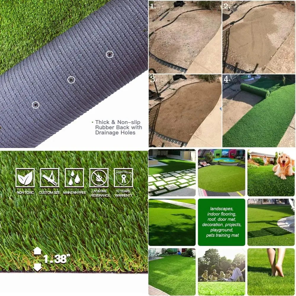 

Искусственный газон 9 футов x 10 футов, высота ворса 1,38 дюйма, синтетический, для использования внутри и снаружи помещений, реалистичный, подходит для балконов, патио и детских площадок.