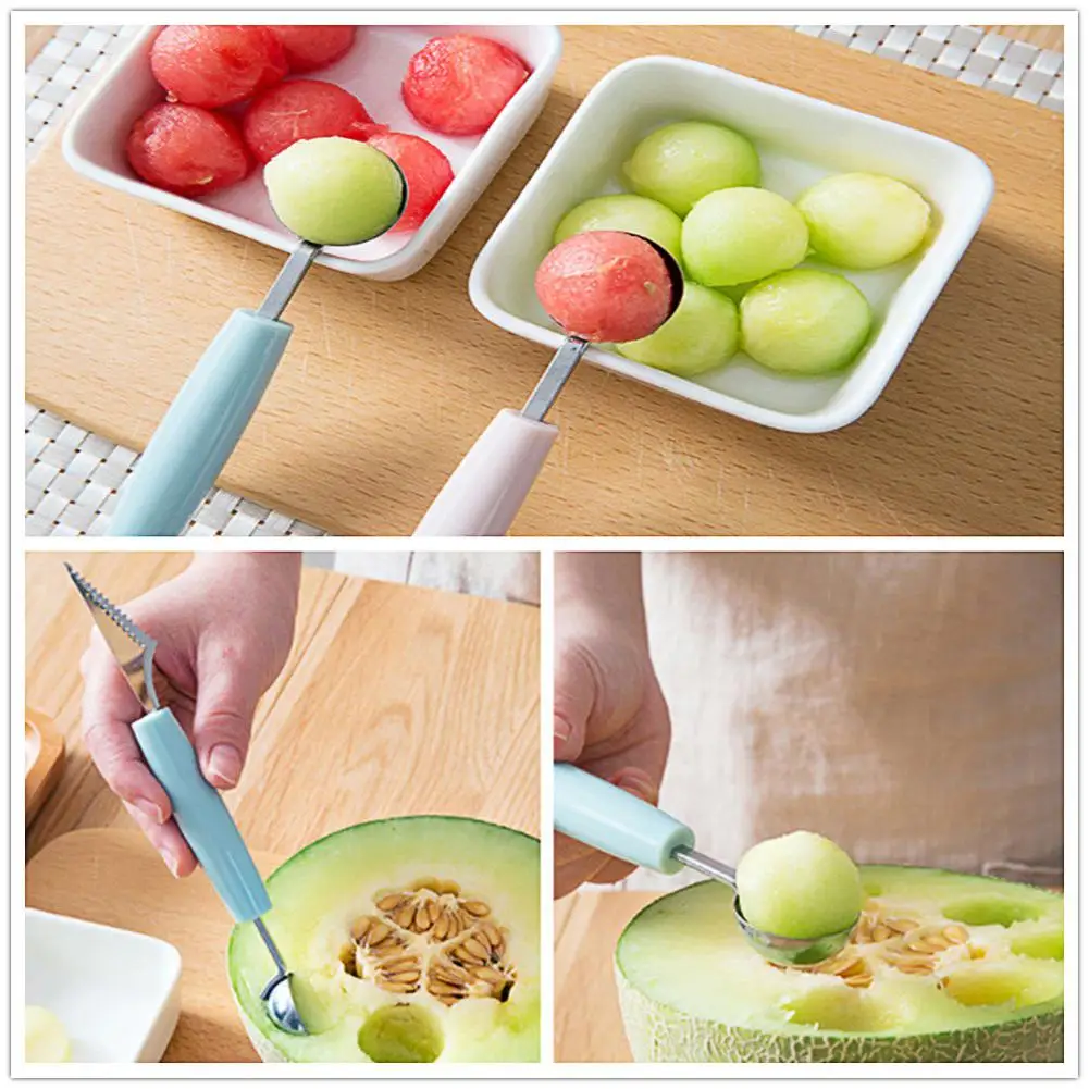 2 in1 Dual-head Stainless Steel Carving Knife Fruit Watermelon Ice Cream Baller Scoop Stacks Spoon Kitchen Accessories Home