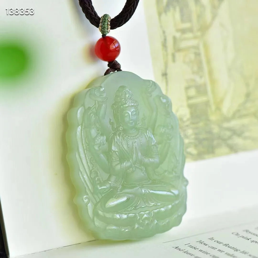 

New Natural 100% real cyan white hetian jade grave Guanyin pendant jewellery necklace auspicious for woman man gifts Bless peace