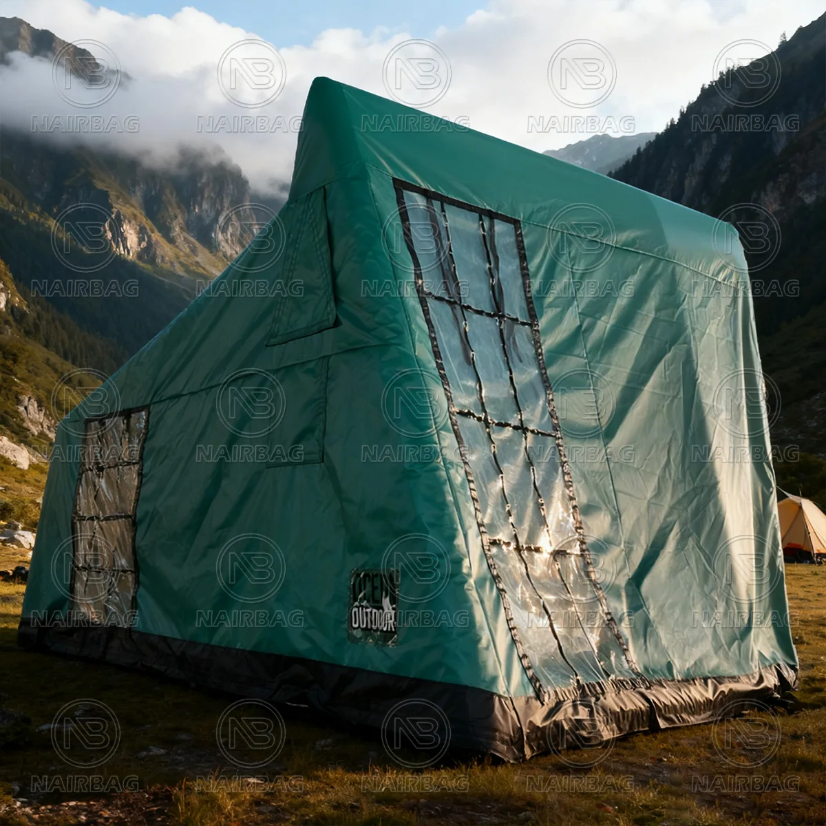 خيمة تخييم عائلية قابلة للنفخ مع مضخة - خيمة تخييم خارجية مقاومة للماء ومضادة للرياح في الفصول 4 م × 3.8 م × 3 م #3