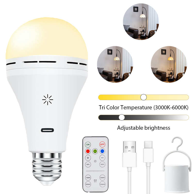  USB-C Rechargeable Light Bulb - 3 Color, Remote/Dimmable/Timer, 2200mAhfor living room, bedroom 