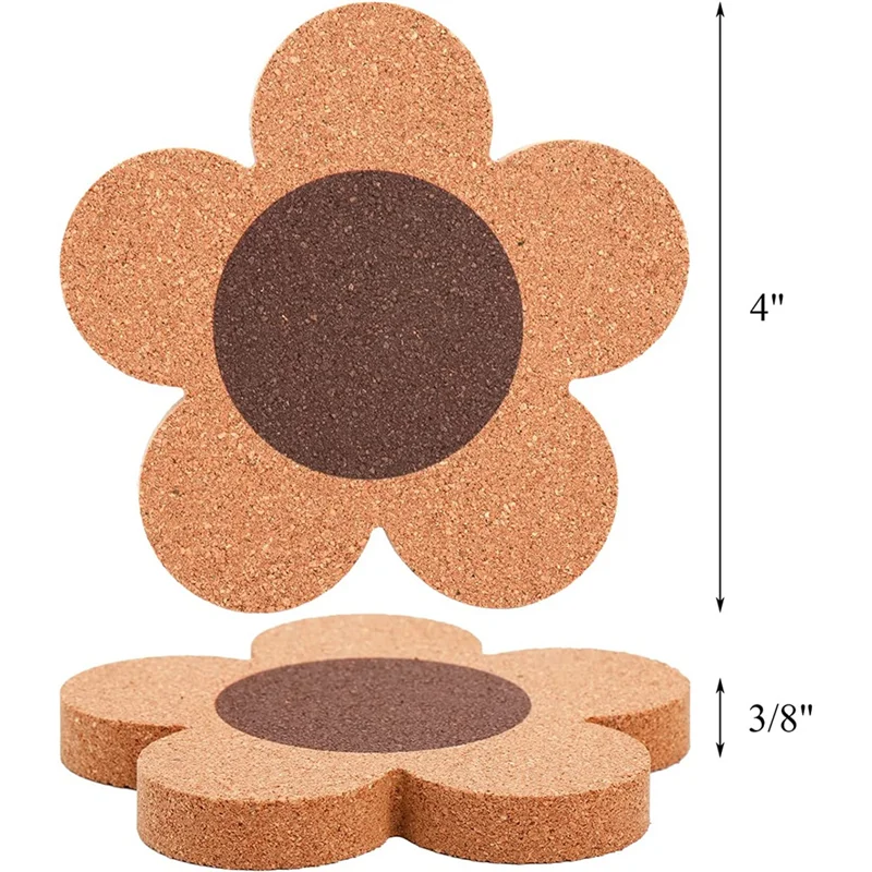 12 Pack 3/8 inch Thick Cork Coasters, 4 Inch Flower Shape Absorbent Natural Cup Coasters Heat Resistant Coasters-A22G