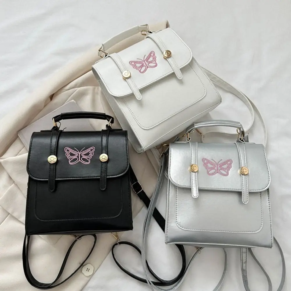 

Korean Trendy Butterfly Schoolbags All Match Simple Butterfly Handbags Temperament Vintage PU Leather Backpacks Students