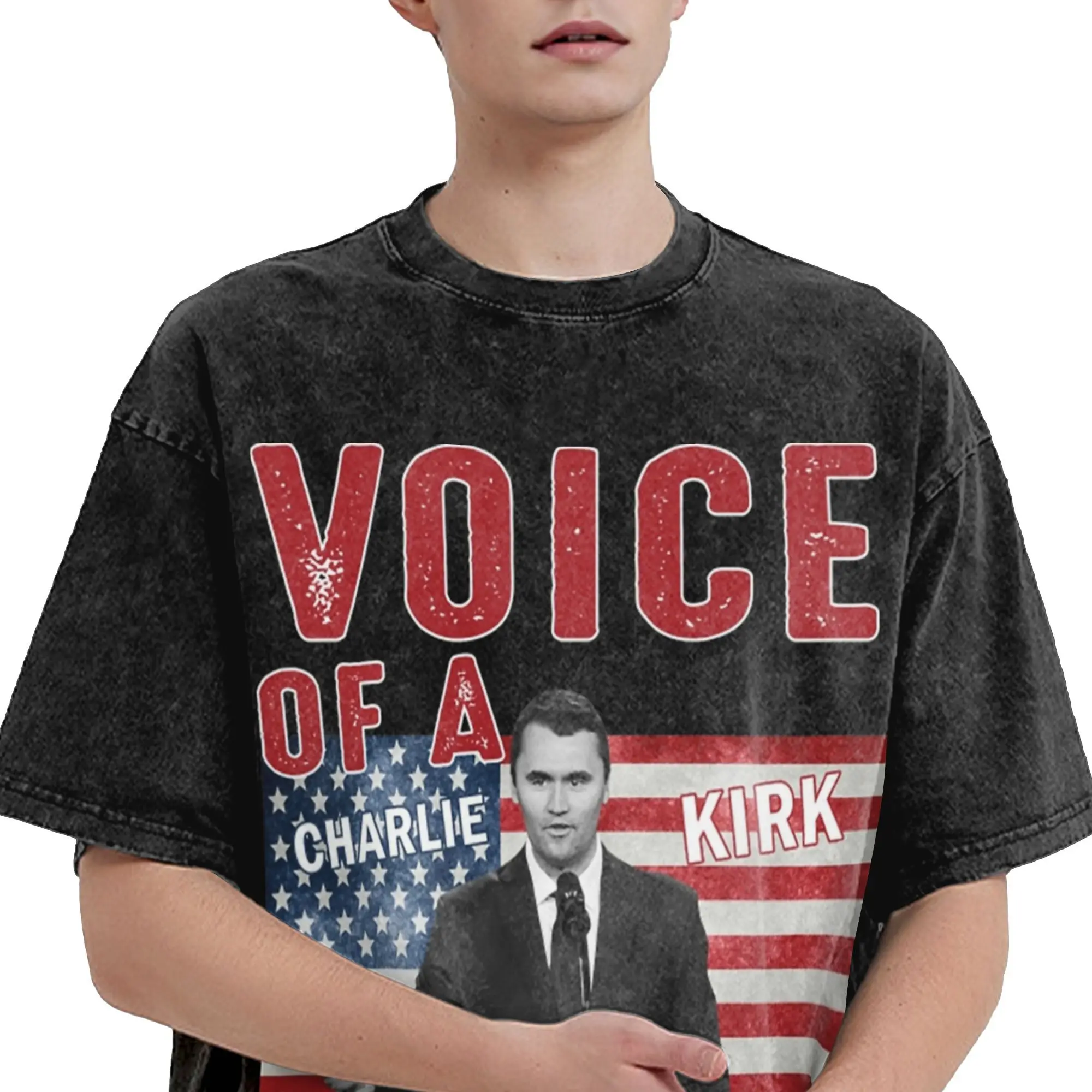 Koszulki z napisem Charlie Kirk Voice of a Generation, patriotyczne slogany, letnie koszulki z krótkim rękawem, okrągły dekolt, modne, codzienne koszulki