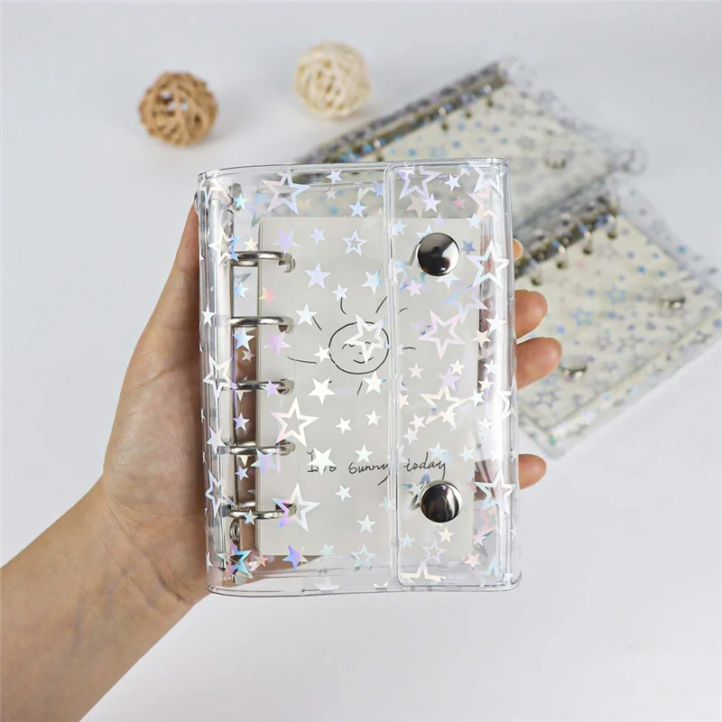 ABDE-Budget Binder Обложка Прозрачная папка из ПВХ с блестящей звездой Многоразовая защита для ноутбука с 2 кнопками