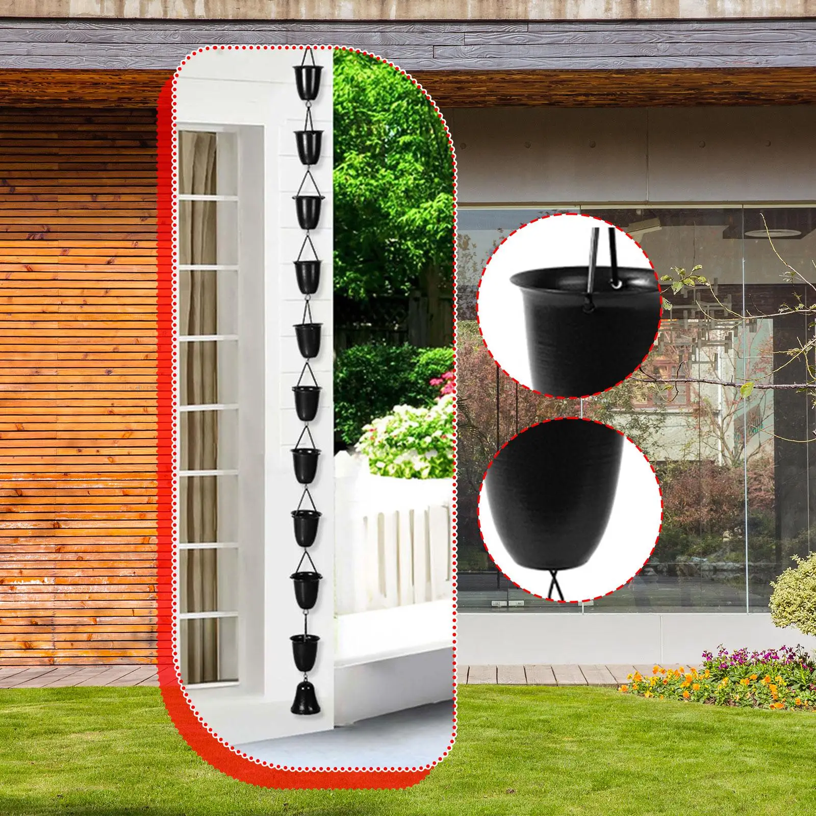 Rain Chain for Gutter Yard Pouring Cups Black Outside Outdoor Rain Catcher