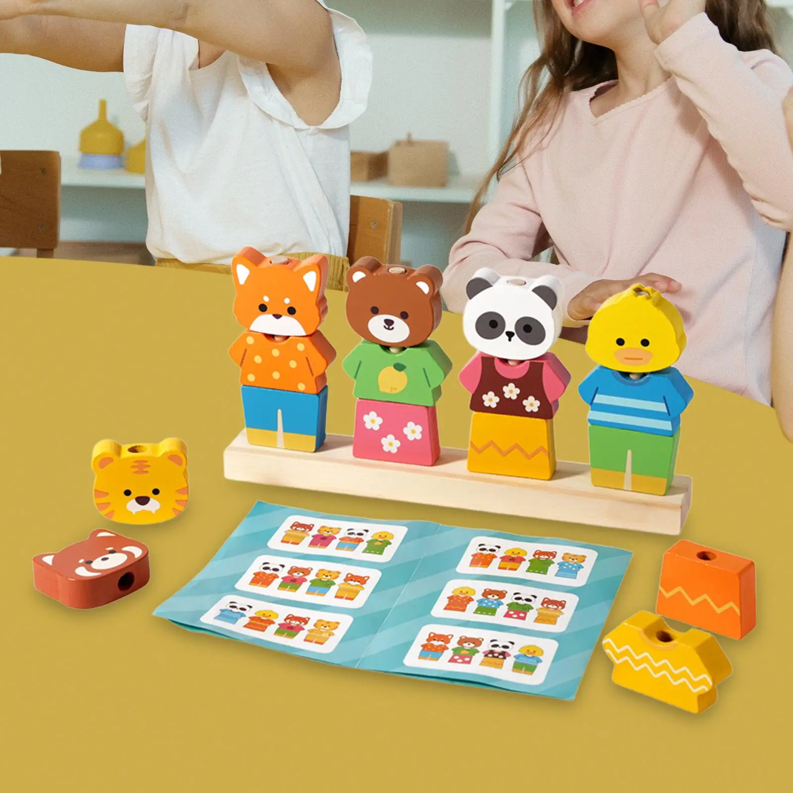 Matching Shape Stacker, Stacking Blocks Wooden Beads Sequencing Toy Set for Travel Boys Girls