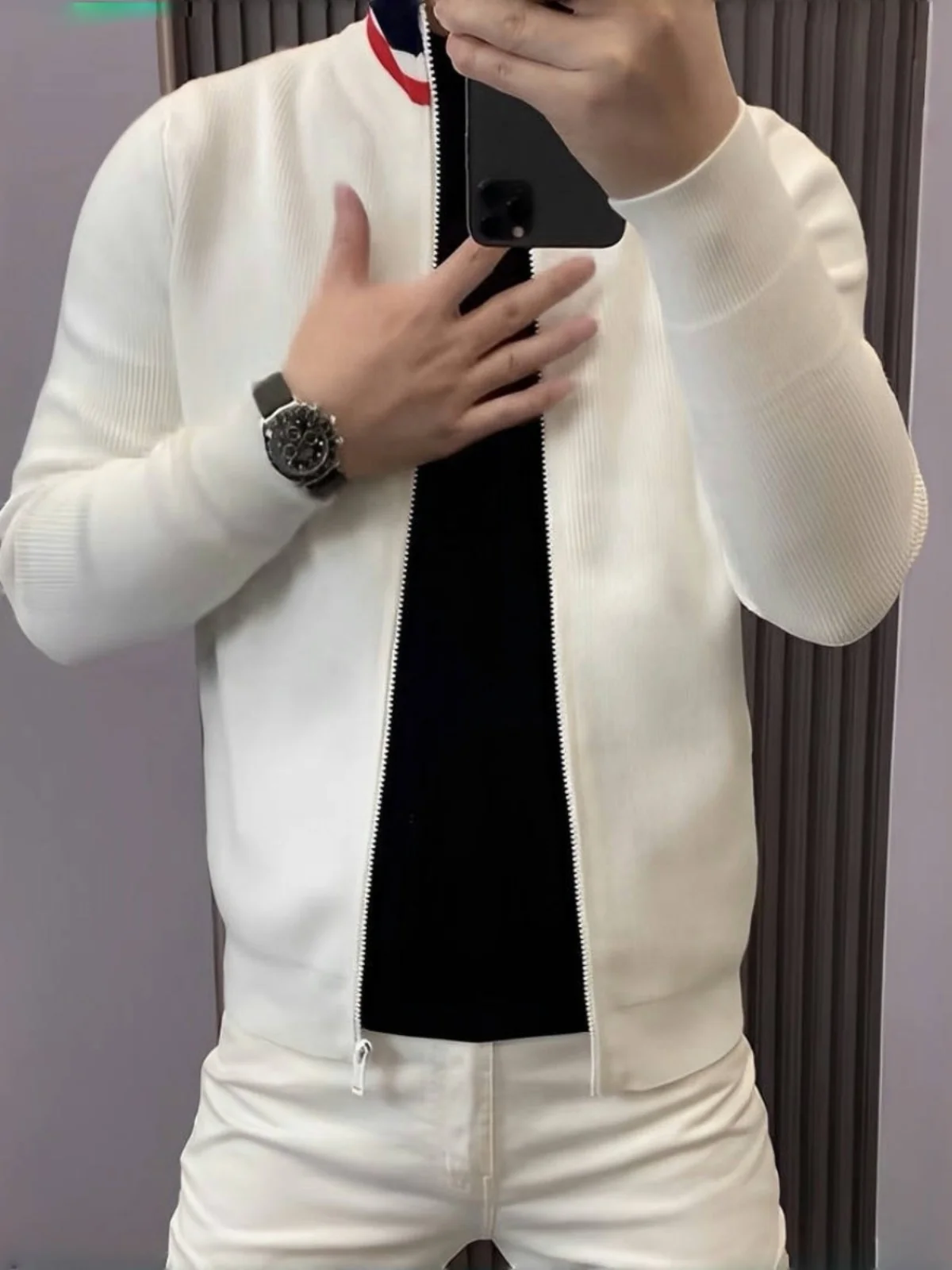 

Faionable Knitted Sweater for Men Autumn Casual Stand Collar Color Blo Personali Youthful Sle Long Sve Stripe Pattern