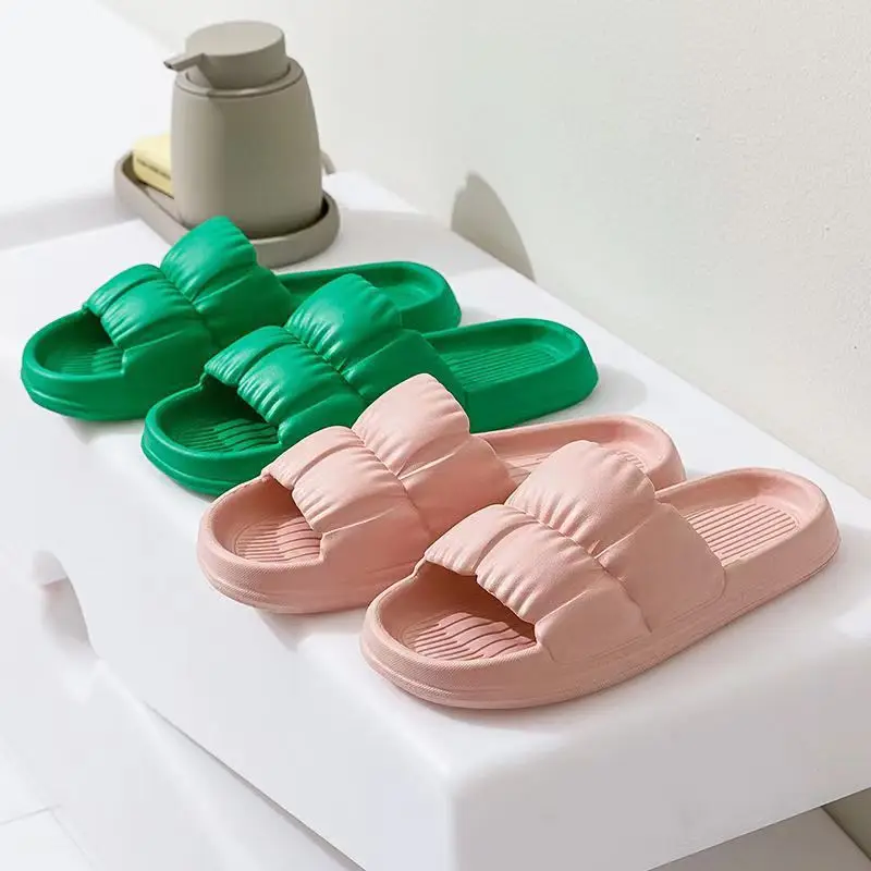 Petal-fold Flip-flops Female Summer Couple Indoor Home Non-slip Stepping Poo Sense Men Slippers Solid Color Soft Bathroom Shoes