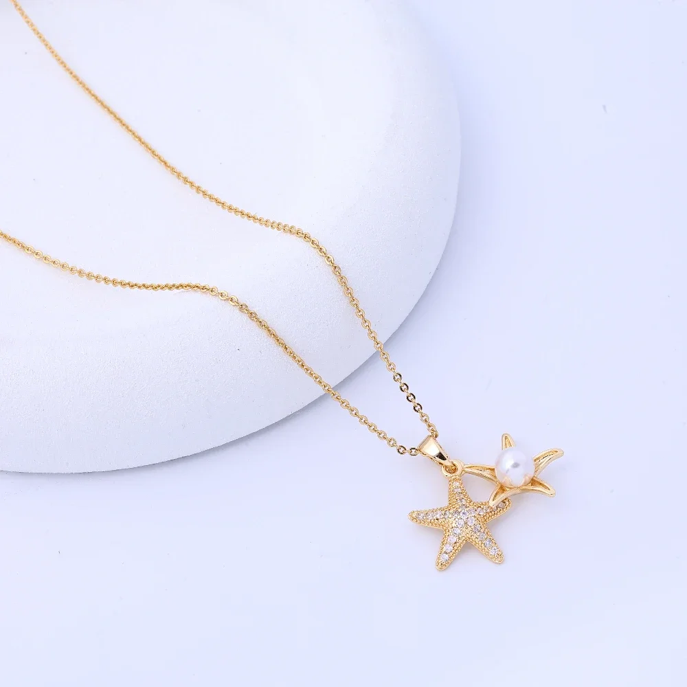 Collana da donna con stelle marine di perle in oro rosa 18 carati, versioni giapponesi e coreane, moda semplice e alla moda, catena con clavicola,