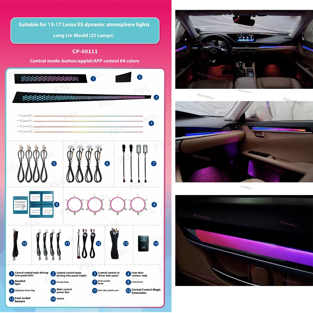 

Dynamic Atmosphere Lighting for Lexus ES 2013+Ambient Lamp Automotive Interior Lighting Upgrade Foot Socket Light Handle Light