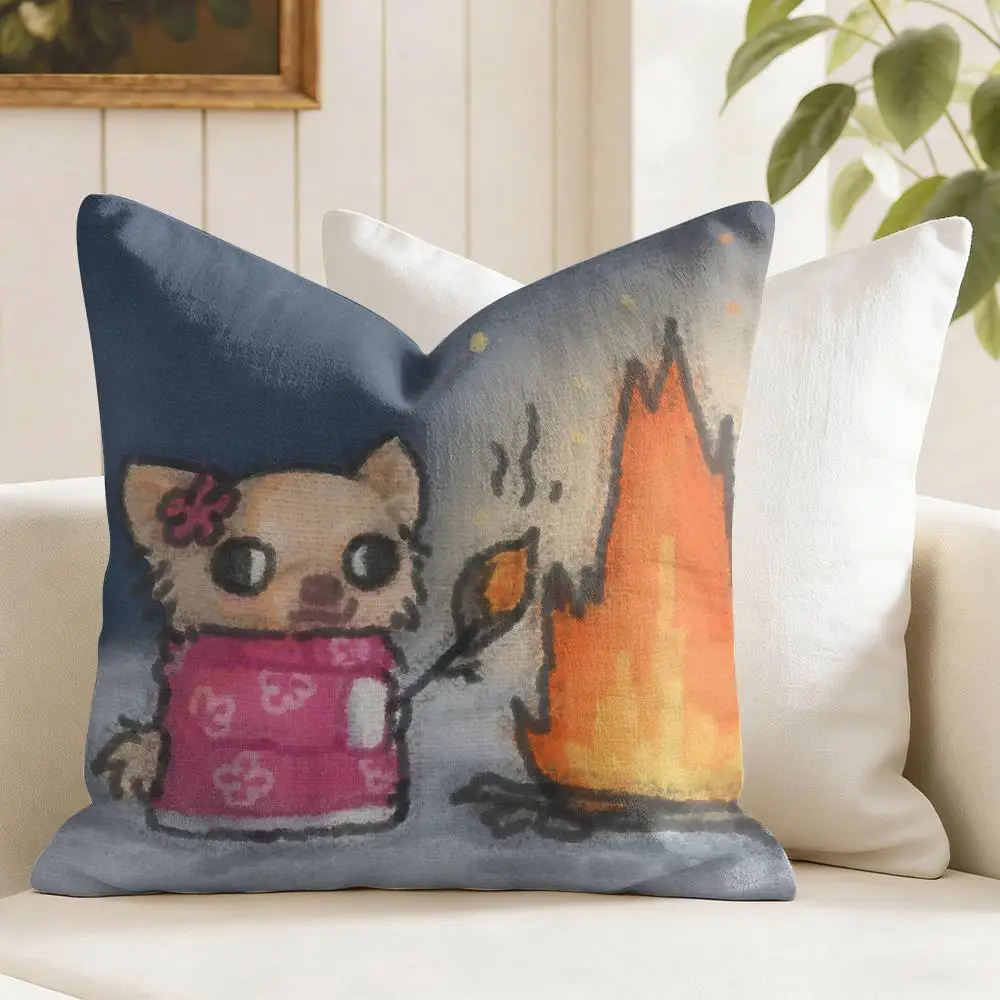 Cute Funny C-Chihuahua Cushion Cover Eco Linen Pillow Case Double-Sided Print Breathable Durable Zipper Home Decor Gift