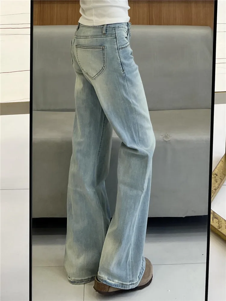 

Low Waist Ice Blue Denim Jeans Women's Spring Summer Loose Slimming Light Color Tall Extended Length Hot Girl Flared Wide Leg...