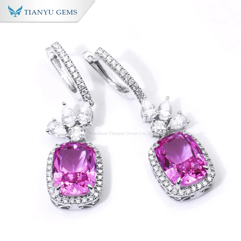 

Tianyu Gems 14k Corundum Drop Earrings Cushion Cut 9x12mm Stone Women 10k White Gold Pear DE Moissanite Dimaond Dangling Earring