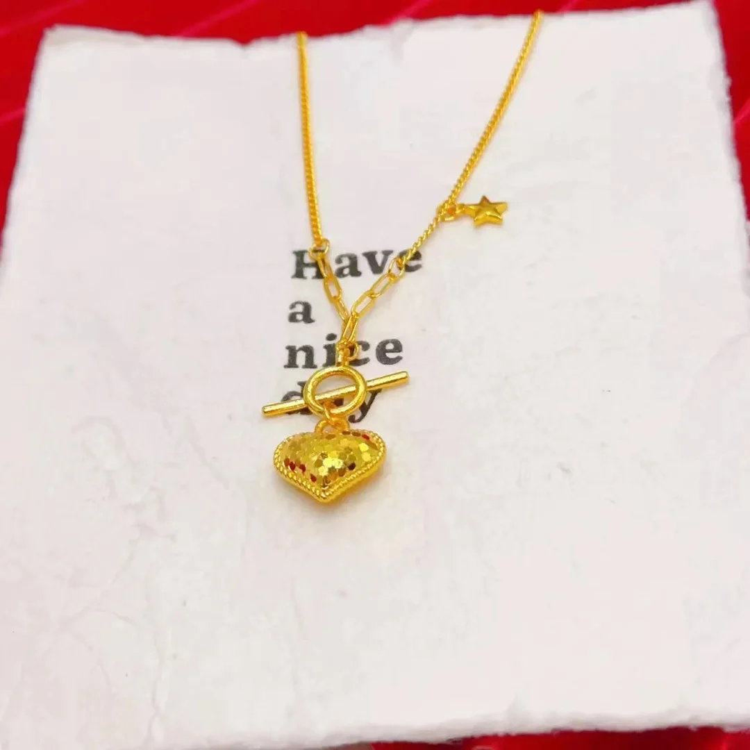 

Женское новое модное и универсальное ожерелье из настоящего золота 9999 24 карата с чешуей дракона и звездами любви, цепочка на ключицу