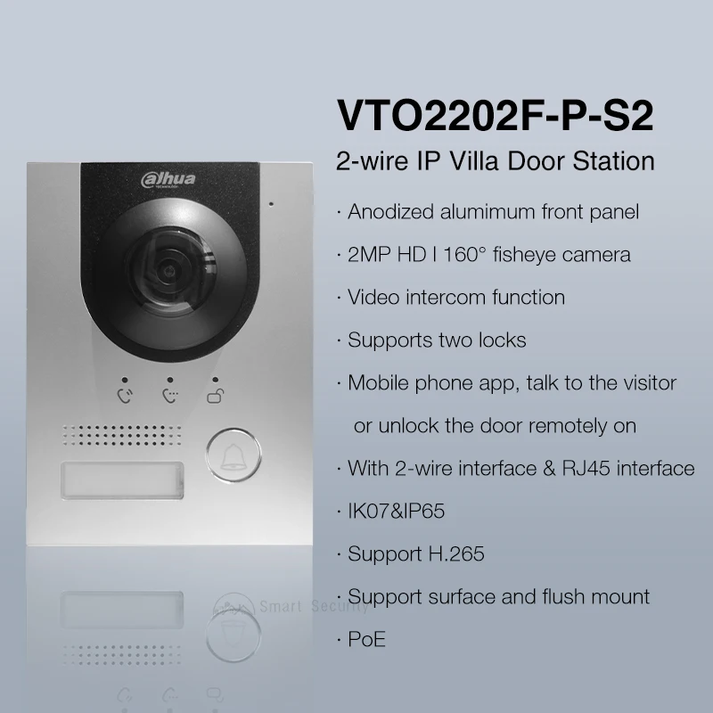 Dahua Original MultiLang 2 Wire PoE Network Doorbell 1080P Home Video Intercom Outdoor HD Fisheye Camera VTO2202F-P-S2 H.265 P2P