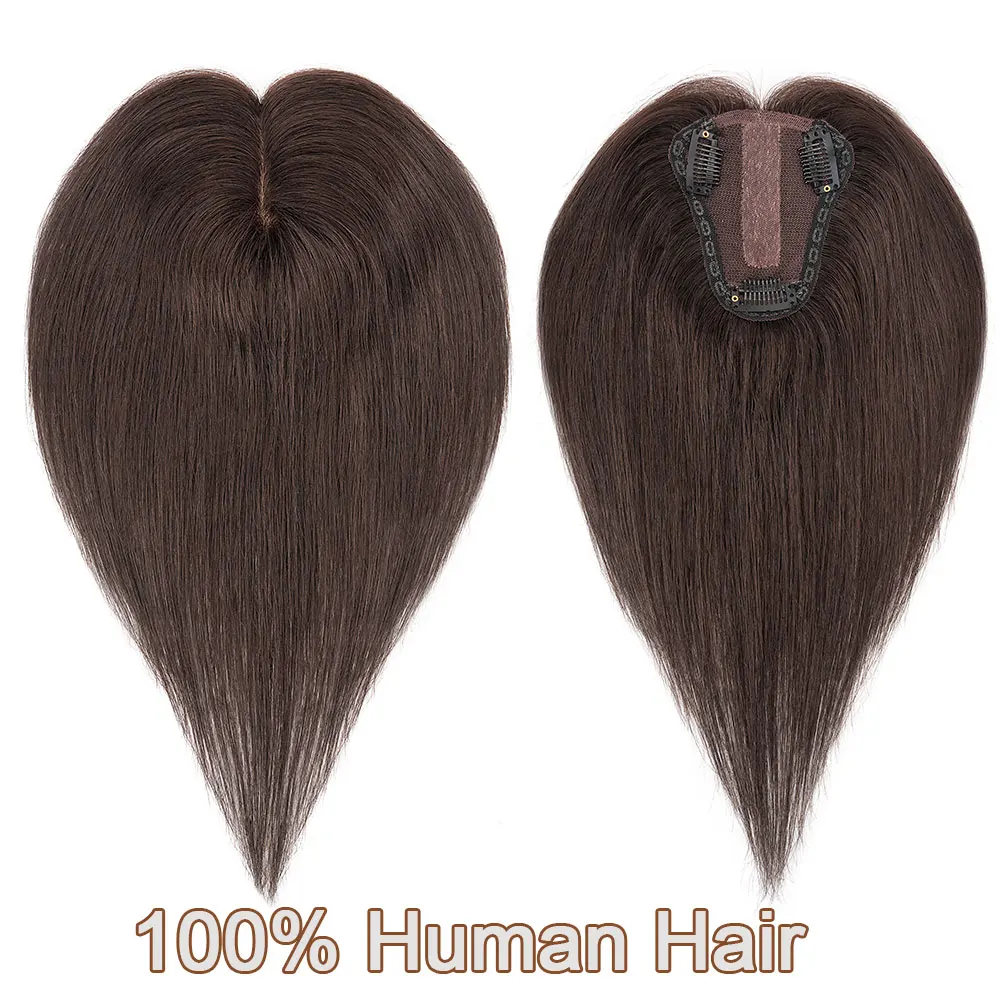 SEGO 8X10cm Human Hair Toppers For Women Hand Made Lace Base Straight Natural Hairpieces With 3 Clips For Thining Hair Loss