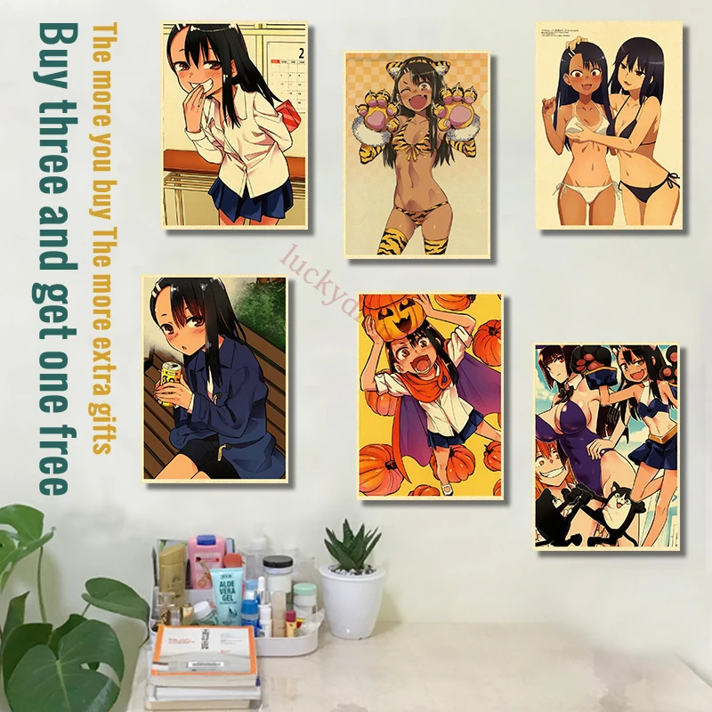 Anime Poster Ijiranaide Nagatoro-san Retro Kraft Paper Vintage Home Decor Painting Living Picture Gift Wall Stickers Cafe Decor