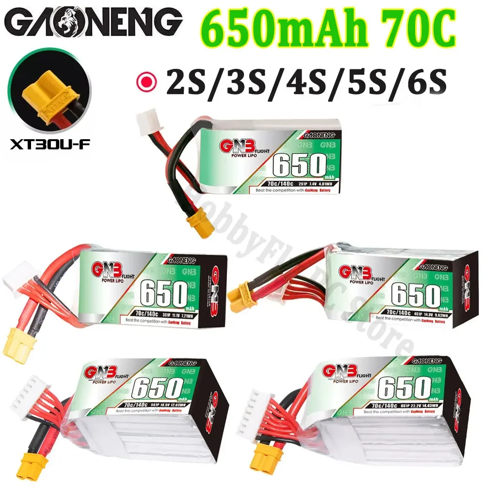 Gaoneng GNB 650mAh 2S 7.4V 3S 11.1V 4S 14.8V 5S 18.5V 6S 22.2V  70C Lipo Battery With XT30 Plug for RC FPV Racing Drone