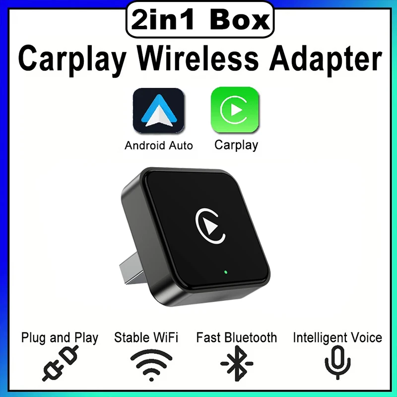 Nuevo Mini Dispositivo Inteligente 2 en 1 con Carplay y Android Auto Inalámbricos 2026, Conexión Automática WIFI BT para Toyota, Volvo, Benz, MG, Kia, MAZDA, FORD