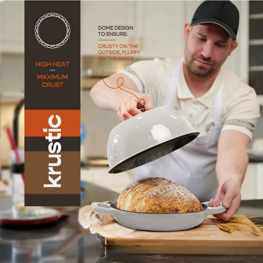 فرن هولندي من الحديد الزهر المطلي بالمينا لخبز العجين المخمر وعاء سعة 6 لتر مع غطاء 10 بوصة طقم أواني طهي سميكة مطلية بالمينا السيراميك