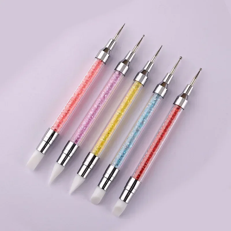 1 PC New Double Way Rhinestone Nail Art Brush Pen Silicone Head Carving Dotting Tool for Women DIY Brush Fashion Dotting Tools