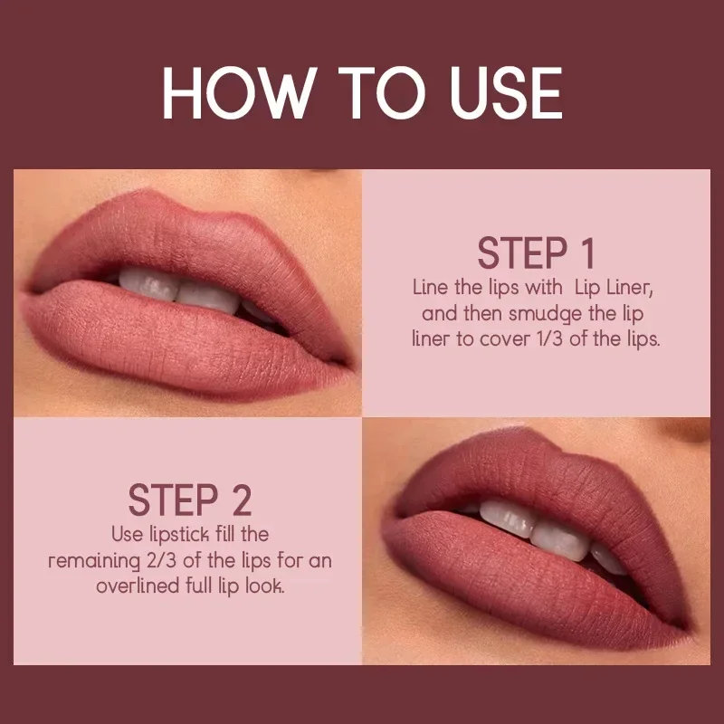 Lápiz labial mate resistente al agua, delineador de labios de alta pigmentación, brillo de labios duradero, 2 en 1, maquillaje, cosméticos, labios de belleza, 12 colores