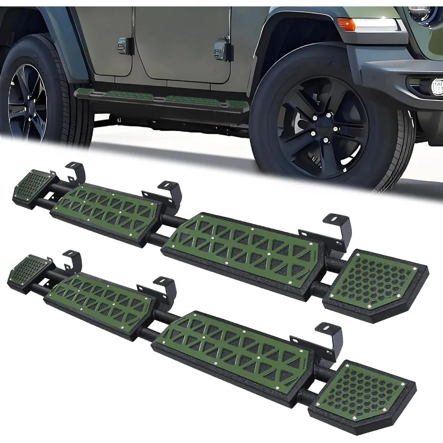

Running Boards Fit for Jeep Wrangler JL 2018-2025 Off-Road Side Steps for 4-Door Models 7-Inch Dark Green Panel Rock Rail Steps