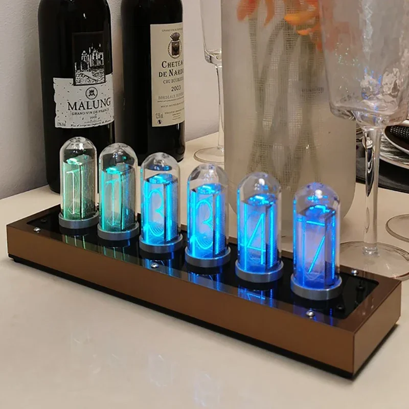 For Nixie Tube Clock Digital Led Clock Luxury Metal Vacuum Tube Watch Light Gold Desktop Clocks Lamp Vintage Home Decoration