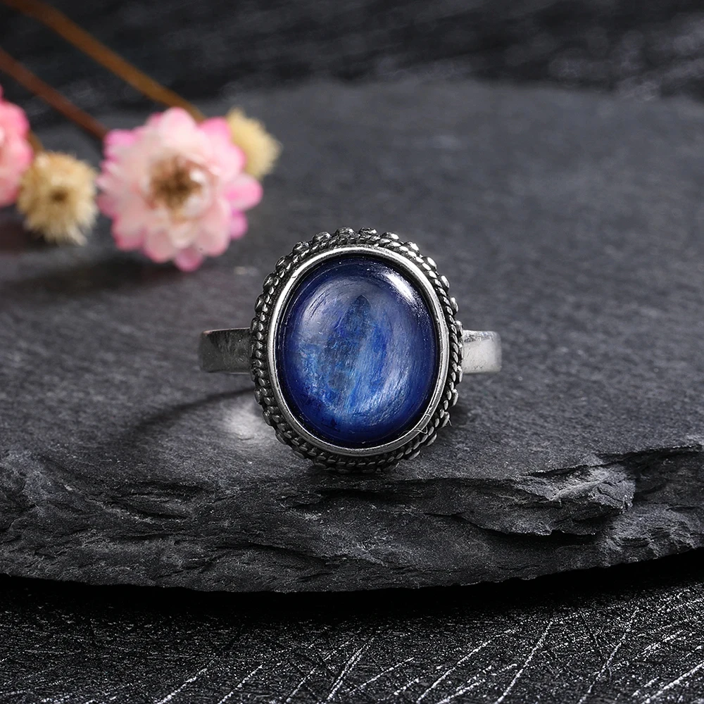 

925 Sterling Silver Natural Kyanite Ring Simple Style Fine Jewelry Anniversary Engagement Party Gift for Women Labradorite Ring