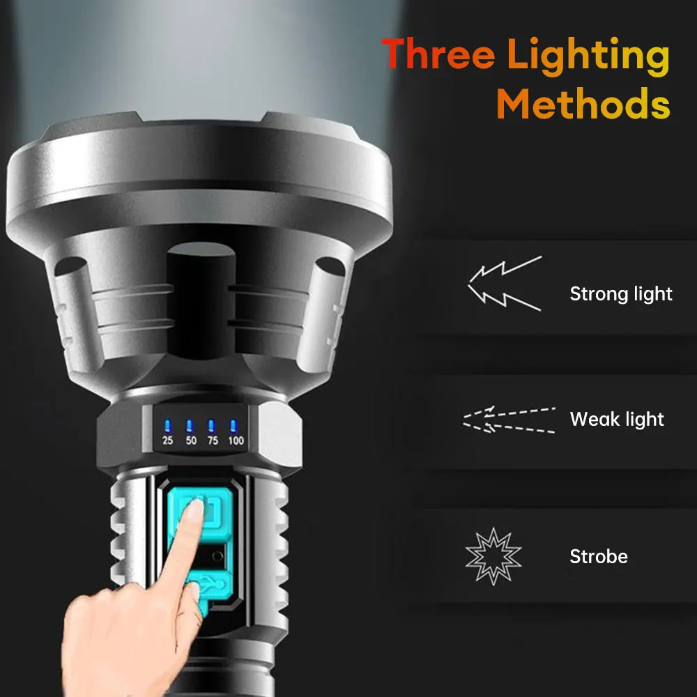 1200000LM Powerful LED Flashlight P700 Flash light Long Range 4200m Torch Waterproof Camping Hand Light USB Rechargeabl