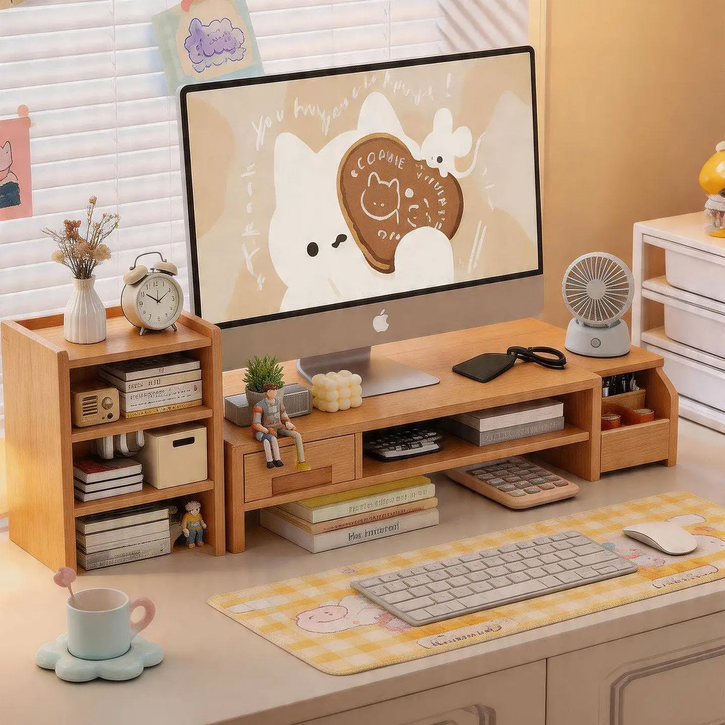 Soporte para Computadora de Escritorio con Cajón, Organizador de Estación de Trabajo, Soporte para Pantalla, Estante de Almacenamiento, Marca Thousand Guaya