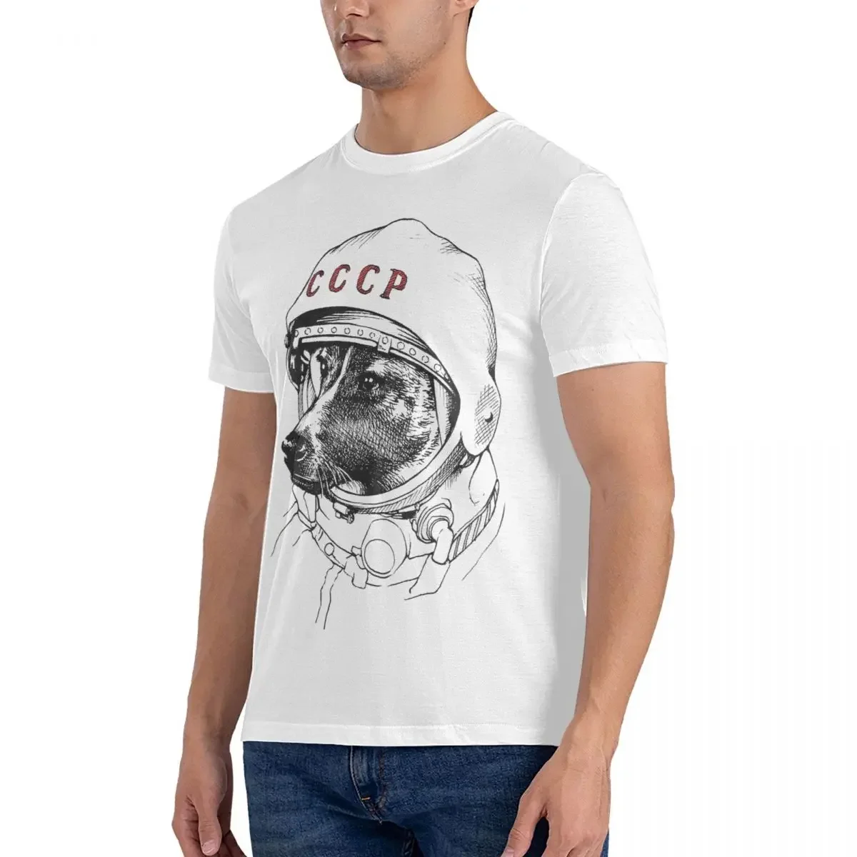 CCCP Russia Laika Space Traveler T-Shirt Mens Street Style Cotton T Shirts Beach O Neck Hip Hop Tee Shirt Pattern Oversize Tops