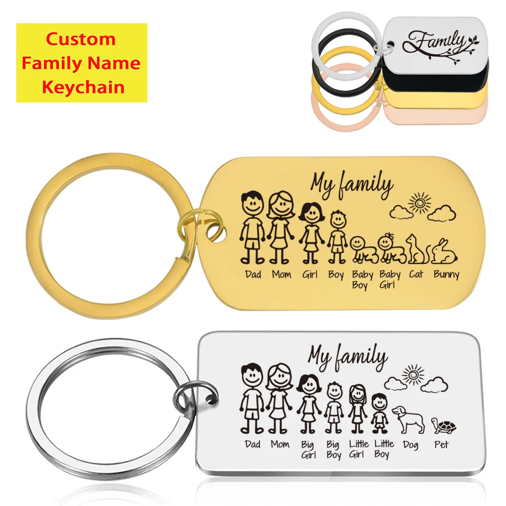 

Custom Family Member Name Keychain Engraving Stainless Steel Personalized Pets Kid Keyring Key Chain Ring Holder Gifts Man Women