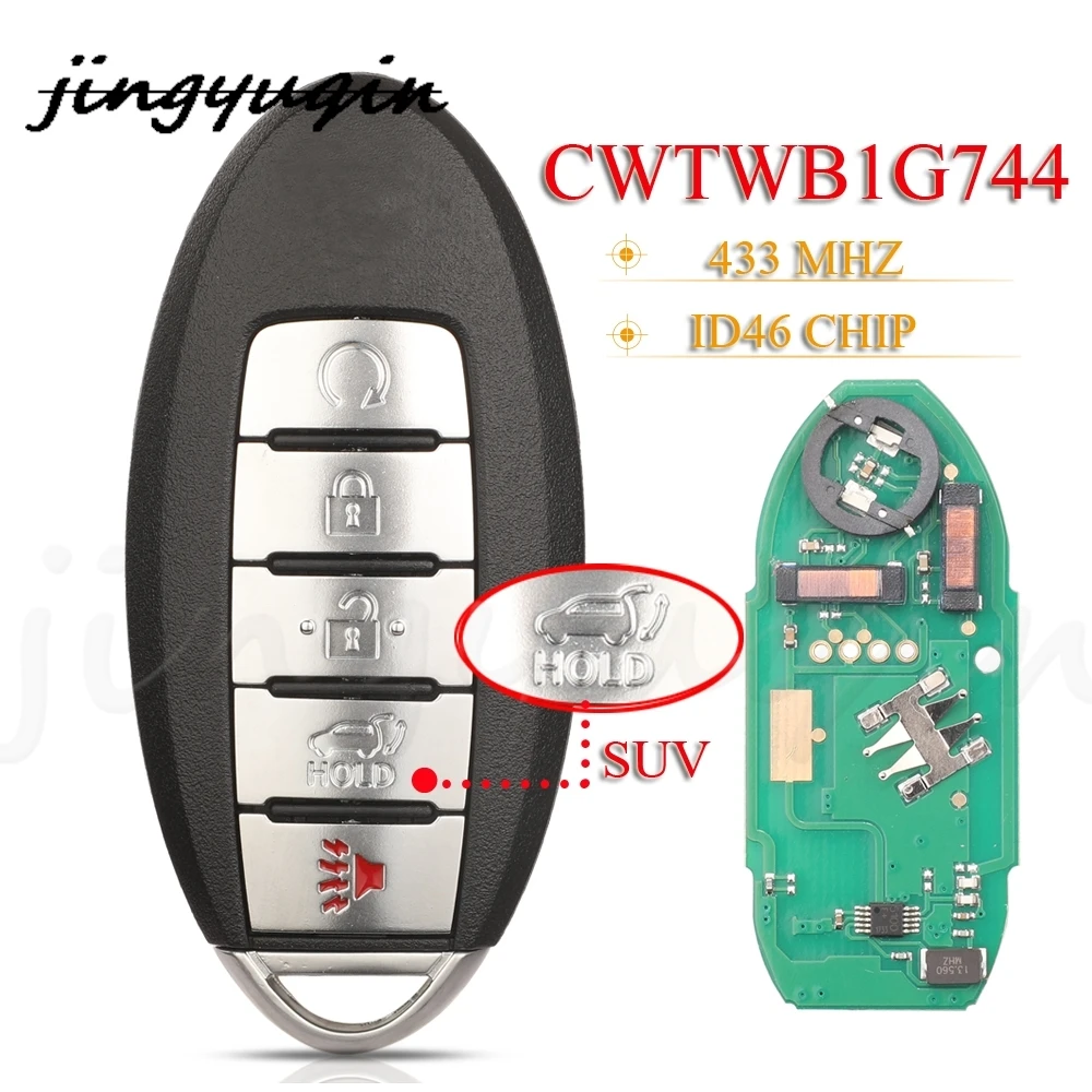 jingyuqin CWTWB1G744 5 przycisków SUV inteligentny pilot zbliżeniowy 433 MHz ID46 1788D-FWBIG744 dla Nissan Armada Patrol 2013-2019