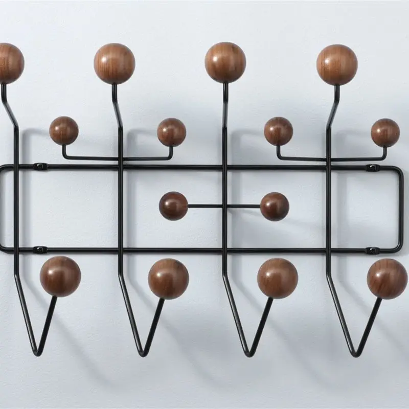 Furniture Hang It All Coat Rack Walnut Wood Balls Metal Hooks Clothes Holder Hat Wall Hanger for Living Room Classic Creative