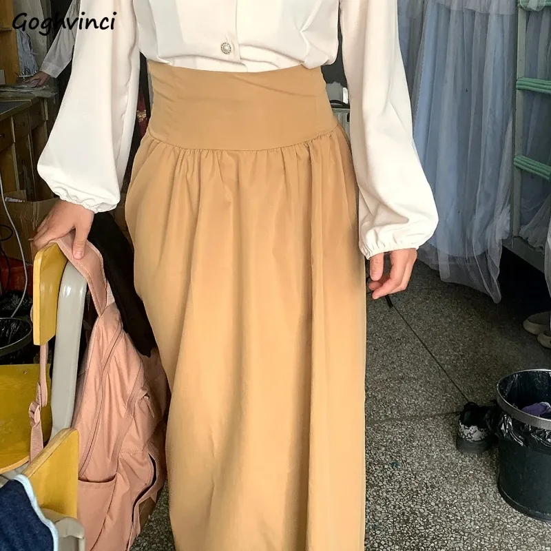 Long Skirts Women Solid High Waist A-line French Vintage Baggy Elegant Lace-up Autumn New Aesthetic All-match Stylish Ulzzang