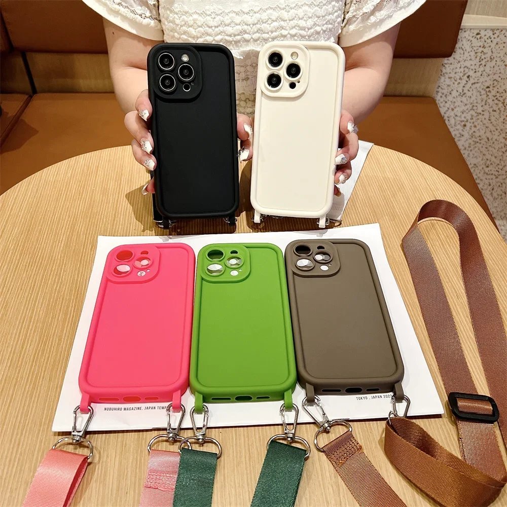 Crossbody Lanyard Soft Silicone Phone Case For iPhone 14 13 15 Pro Max 12 11 X XR XS 7 8 Plus SE 2020 2022 Shockproof Cover