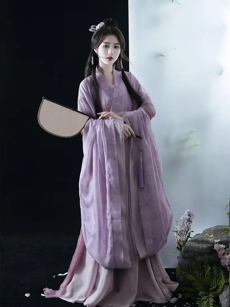 Chinese Hanfu Dress Women Fairy Cosplay Costume 2024 Summer Purple Dress Ancient Vintage Hanfu Purple 3pcs Sets Tang Suits