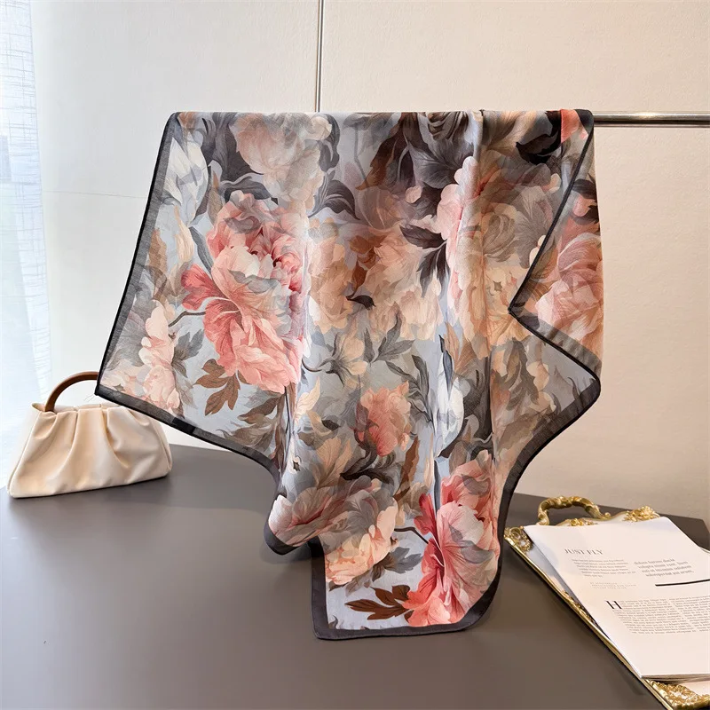 جديد على الوجهين لونين متعرجة منقوشة وشاح رقيقة الحماية من الشمس عالية الجودة شال الرقبة وشاح حريري على الطراز البريطاني