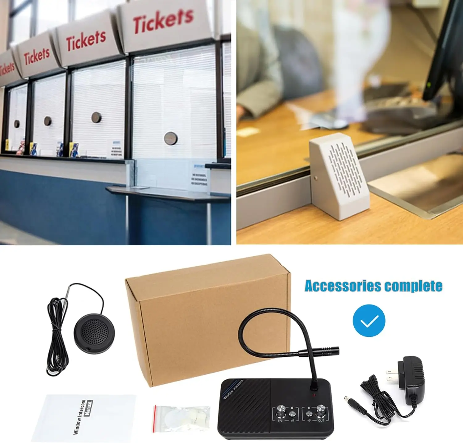 3W ป้องกันการรบกวน Dual Way Intercommunication ไมโครโฟนและลําโพง Interphone Window Counter Intercom สําหรับโรงพยาบาลธนาคาร