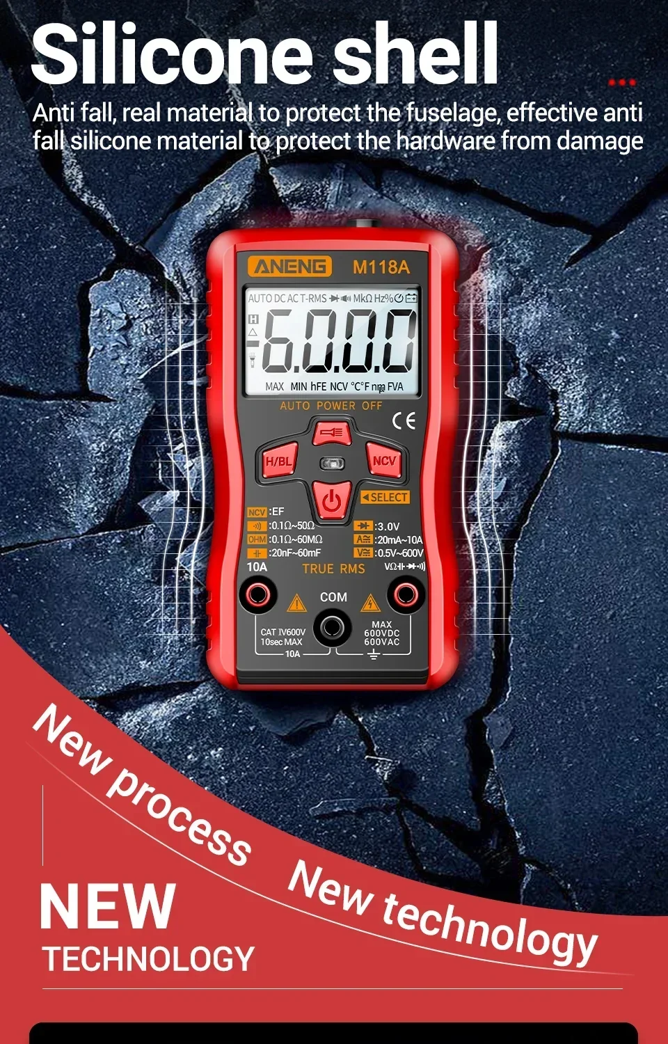 Digital-Multimeter-Tester-Stift ANENG M118A +A3010 Kit True RMS 6000/4000 Counts Auto-Ranging AC/DC Transistor-Spannungsprüfer Werkzeuge – Detail 6