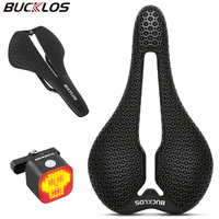 BUCKLOS  3D Printed Saddle Carbon Fiber Bicycle Seat Cushion Hollow Breathable MTB Road Bike Saddle with Taillight Cycling Parts