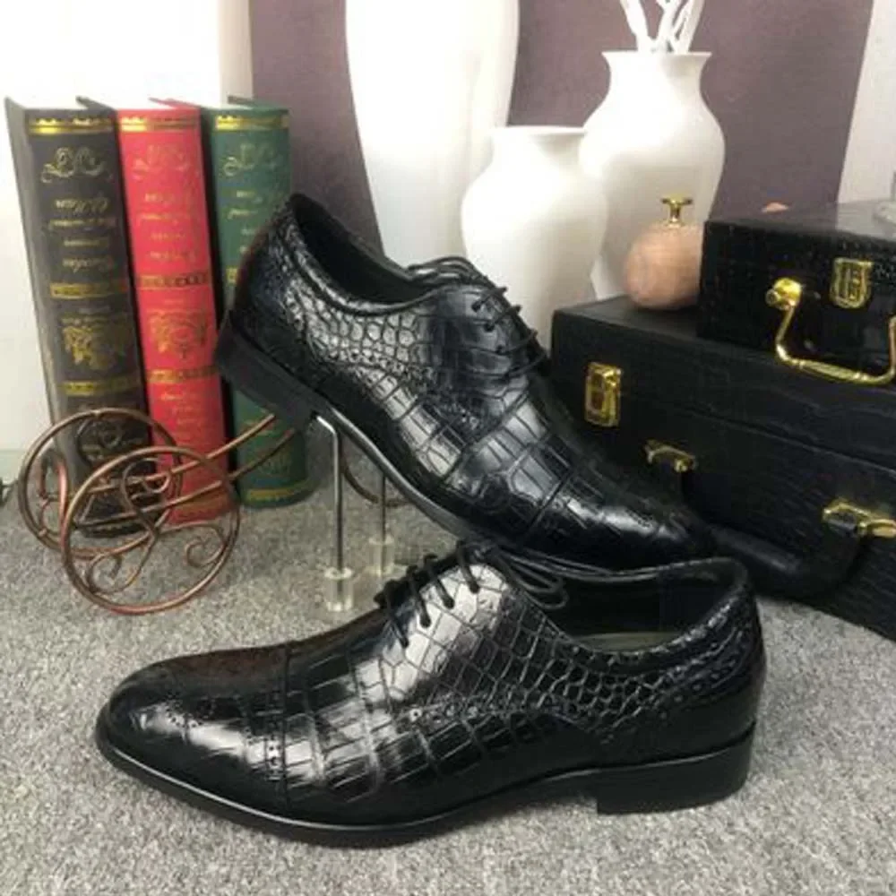 ousidun new crocodile  Men dress shoes  lace-up   crocodile   Casual   Low heels men formal